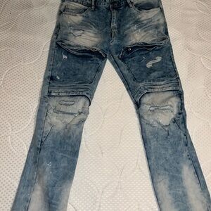 Blue Slim Straight Distressed Jeans with Vintage Wash